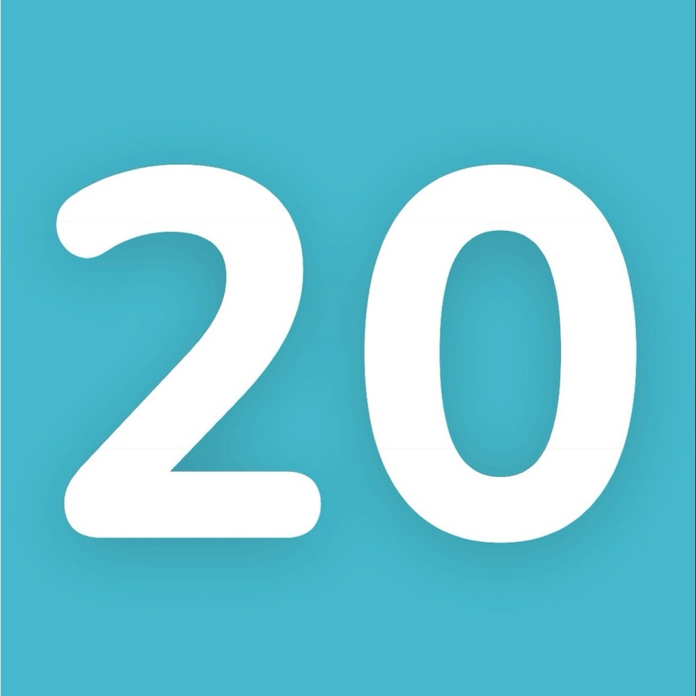 White Number 20 on Blue Background